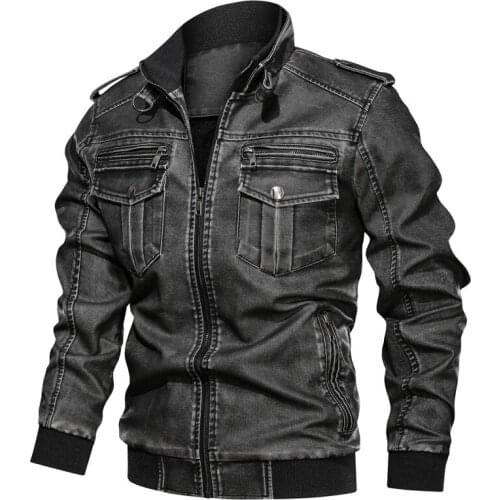 Washed Retro Motorcycle Pu Leather Jacket Large Size Loose Multi-Pocket Mens Windproof and Rainproof Running Mountain Bending