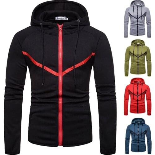 Mens Casual Color Sweatshirt Block Top Mens Hooded Zip Up Sweatshirt With Pocket High Quality Simple Comfy Tops Fast Shipping