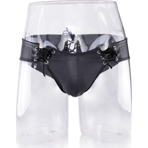 Male Underwear Erotic Latex Panties Leather Fetish Men Sissy Penis Bondage Brief Porno Lingerie Panties for BDSM Bondage Gay Sex