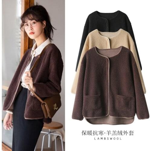 Autumn Winter 2021 New Lamb Wool Coats Womens Solid loose fur Warm Short Jackets Top