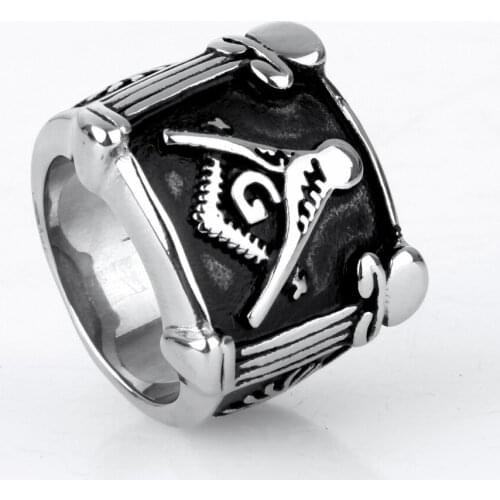 New Mens Silver color Ring Free Mason Freemason Masonic Ring 316L Stainless Steel Ring Mens Jewelry