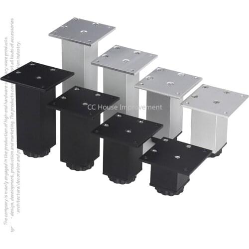 4PCS Square Tube Adjustable Aluminum Alloy Furniture Legs for Heightening Sofa Kitchen Cabinet Table