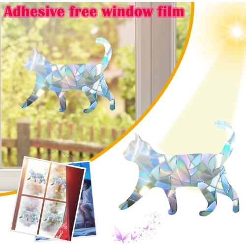 Window Privacy Film Cat Clings 3D Decorative Vinyl Stained Glass Decals Static Cling Window Sticker Non-adhesive For Glass #50g