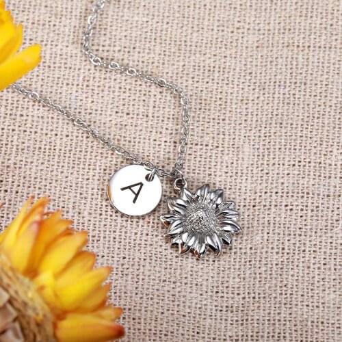 Personalize Initial Necklace A-Z Letter Jewelry For Women Alphabet Pendant Necklace Sunflower Christmas Gift Bijoux Dropshipping