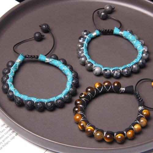 Handmade Braided Lucky Stone Bracelet For Men Women Natural Lava Tiger Eye Labradorite Stone Beaded Bracelet Jewelry Wholesale