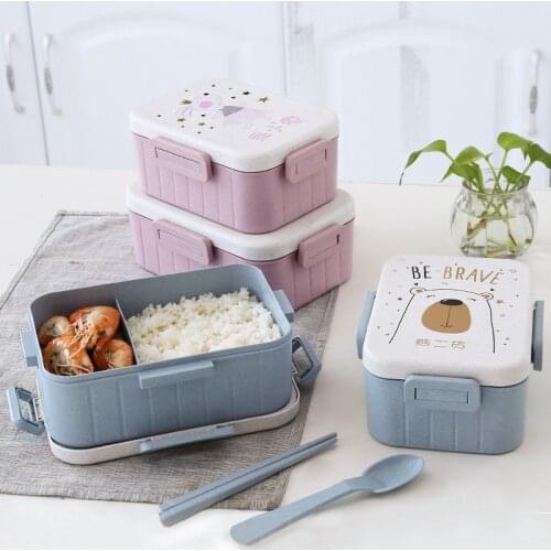 Simple Cute Cartoon Lunch Box Microwave Dinnerware Kitchen Food Storage Container Children Kids School Office Portable Bento Box