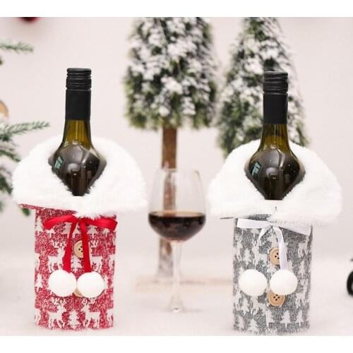 Dust-proof Christmas Wine Bottle Cover with Bowknot Knitted Fabric Xmas Party Wine Bottle Dress-up for Restaurant Dropshipping