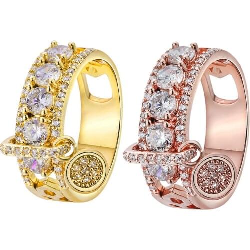 Luxury Women Cubic Zirconia Inlaid Round Charm Ring Wedding Party Jewelry Gift