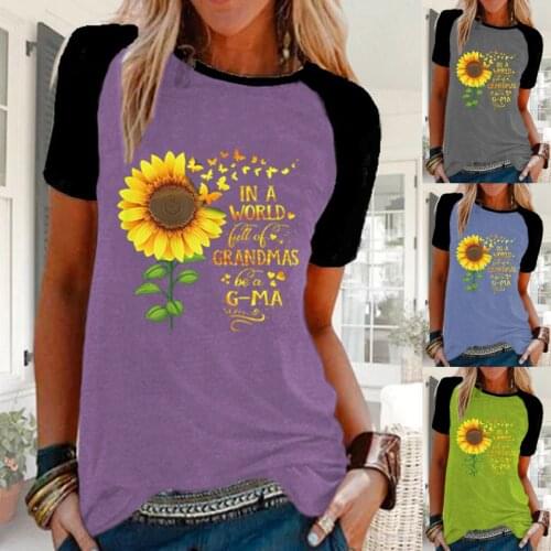 Floral Letter Printed T-shirts Women Casual Short Sleeved O-neck T-shirt T-shirty Female Loose T-shirts female clothes Tops