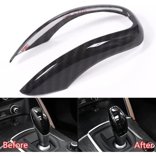 YAQUICKA Carbon Fiber Style Car Gear Shift Stick Head Cover Sequins Trim For Alfa Romeo Giulia Stelvio 2017 Styling Accessories