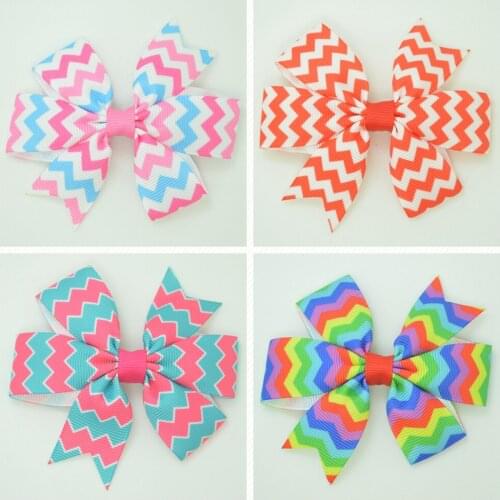 SUPWRF 3.1'' Striped Chevron pink kids hair accessories hair bow With Clip hair Ribbon headwear wholesale 20 PCS T0929