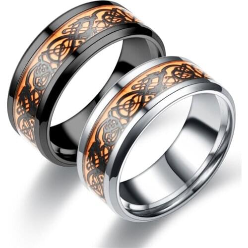 Trend Glowing Yellow Ring Mens Stainless Steel Rings Womens Wedding Jewelry SG001