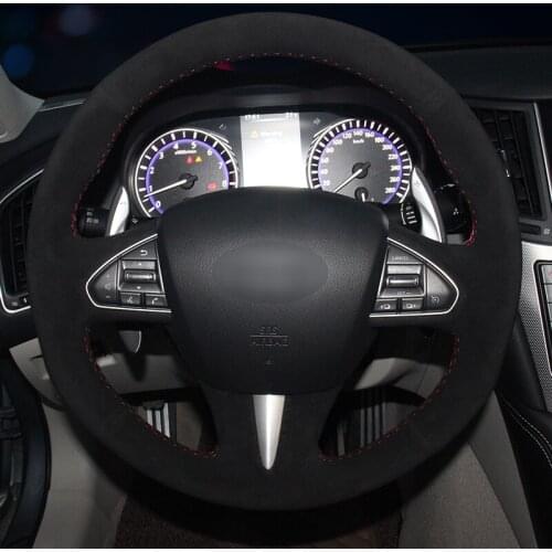 Carbon Fiber Cow Leather Car Steering Wheel Cover for Infiniti Q50 2014 2015 2016 2017 QX50 2015 2016 2017