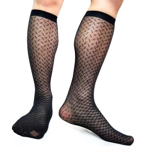 Ultra Sheer Mens See Through Socks Knee High Brand Sexy Formal Thin Male Stocking Transparent Formal Suit Hose Dress Socks