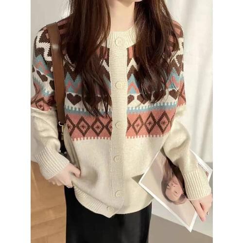 Vintage Knitted Cardigans Womens Sweater Kawaii Tweed Sweater Autumn Winter Korean Retro Sweater Knitwear Clothes Tops 2021 New