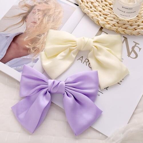 High Quatity Solid Color Big Bow Hairpins For Girl Popular Hair Clip For Women Sweet Two-layer Satin Hairgrip Hair Accessories