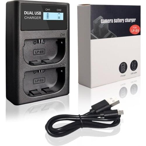 PALO USB LCD display dual slot LP-E6 LPE6 LP E6N Battery Charger for Canon camera lp-e6 battery