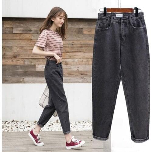 High waist jeans woman Plus size denim pants Vintage Washed Panelled Streetwear mom jeans boyfriend Harem Pants P123010