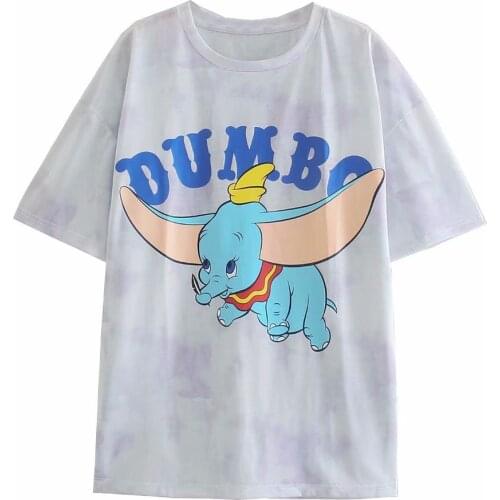 Disney Cartoon Dumbo Shirts for Women Print Round Neck Short-sleeved Women Fashion Clothing Graphic T-Shirts Harajuku Kawaii