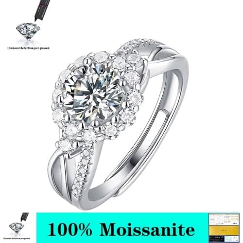 New Moissanite 100% 925 Sterling Silver 1ct 6.5mm D color wedding anniversary party woman ring adjustable ring