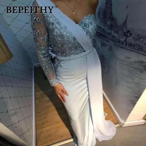 BEPEITHY One Shoulder Wedding Party Dress Long Sleeve 2020 Vestido De Festa Long Evening Prom Dress