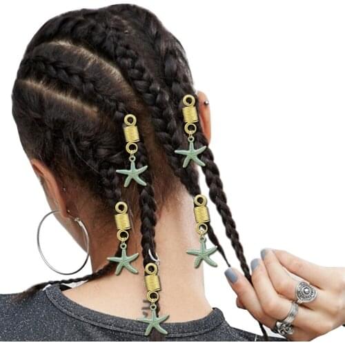 Gold Jewelry Viking Christmas Starfish Dreadlock Rasta Beard Bead Braid Hair Headband Aceessories Cuff Dress Clip Pin Headdress