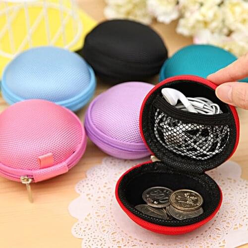 1pc Candy Color Change Storage Bag Mini Portable Earphone Data Cable Storage Bag Round Box Desk Accessories Organizer