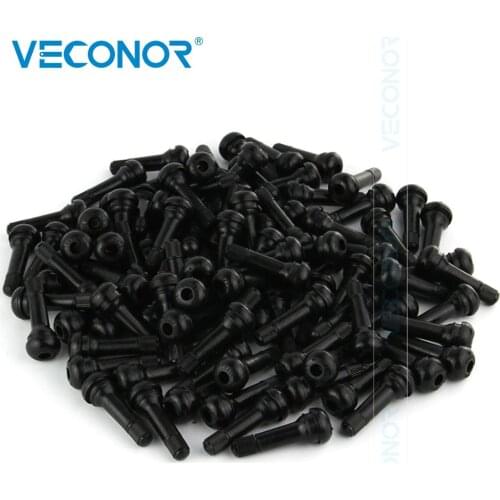 100Pcs TR414 Snap In Tire Valve Stems Short Black Rubber With Dust Cap