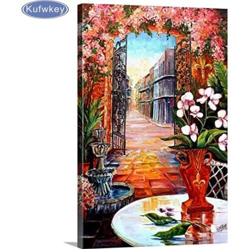 5D DIY Diamond Painting Cross Stitch a French Quarter Courtyard landscape Home Decorative ,Full Square Diamond Embroidery sale