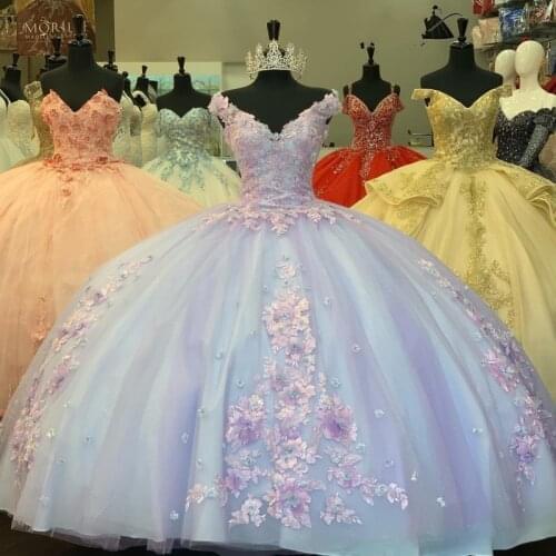 Vestidos de 15 años 2020 Quinceanera Dresses with 3D Flowers Applique Beaded Corset vestidos de fiesta Ball Gown Sweet 16 Dress