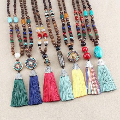 Bohemian Tassel Vintage Necklace Enthic Long Handmade Nepal Wood Beads Women Tassel Pendants & Necklaces Jewelry Gifts