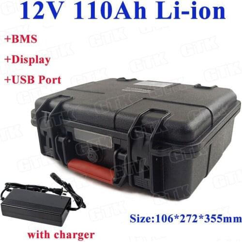 GTK 12V 110Ah Lithium li ion battery pack built-in BMS for UPS solar tour bus solar power system solar street light+10A Charger