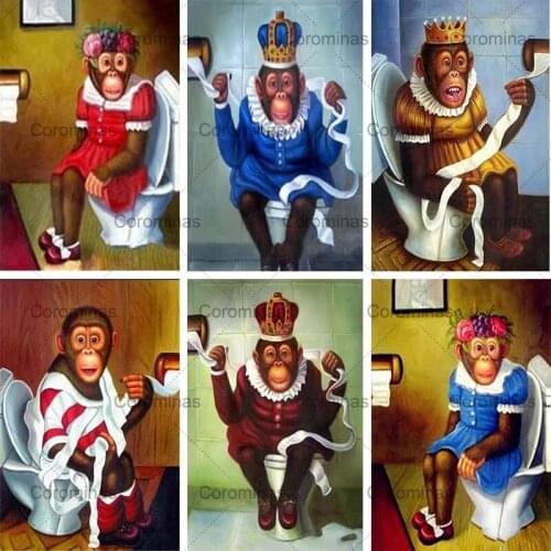 5D Diamond Painting Cartoon Monkey Toilet Full Square Drill Diy Cross Stitch Mosaic Embroidery 3D Rhinestone Kit Home Decor Gift
