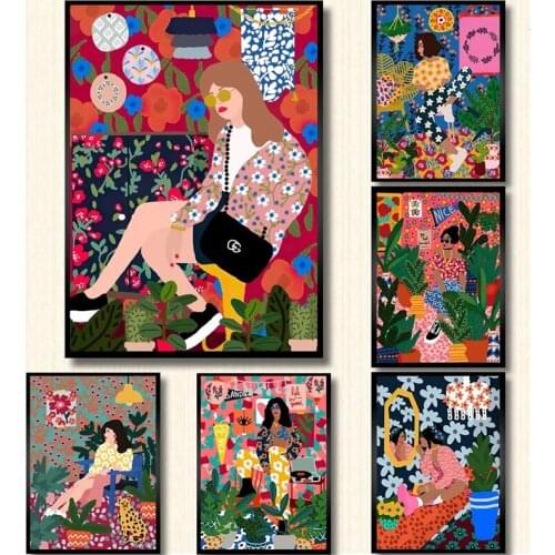 Nordic Colorful Girls Canvas Paintings Modern Fashion Wall Art Prints Poster Living Room Decorative Paintings Wall Home Decor