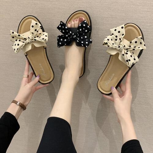 Summer Womens Slippers Fashion Bow Crystal Beach Slipper Flat Shoes Women Soft Bottom Non-slip Bathroom Flip Flops Sandals