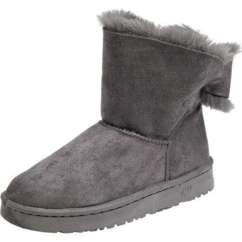 Fashion Winter Womens Snow Boots Lovely Pure Color Flat Warm Cotton Shoes Tube Suede Genuine Non-Slip Girls Boot 2021 New