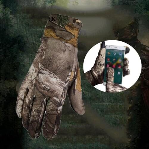 Queshark Anti-slip Camouflage Touch Screen Cycling Gloves Sports Thin Fleece Warm Camping Hiking Hunting Angling Fishing Gloves