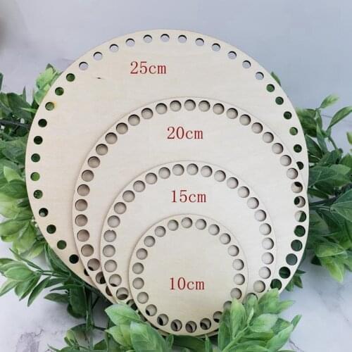 4 pieces Crochet Basket Base 10/15/20/25cm Unfinished blank cross stitch carved hand-woven DIY Basket Wooden round Bottom