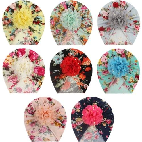 0-4T New Knot Printed Flower Kids Hedging Hat Newborn Infant Toddler Caps Turban Baby Girls Beanie Rose Hats Hair Accessories