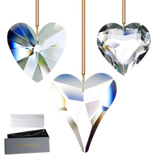 GOLDENHAITAI 3pcs Hanging Crystal Prism Suncatchers Rainbow Maker DIY Heart Pendant for Window Garden Decoration 45/55/68mm