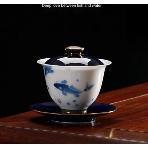 Hand-Painted Gai Wan Cha Cup Ceramic Tea Bowl Kung Fu Tea Teapot Eggshell Porcelain Sancai Bowl Sopera De CeramicaGaiwan Soperas