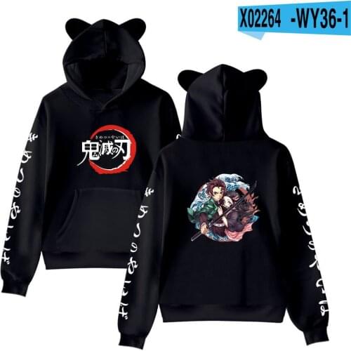 Anime Demon Slayer Men Hoodies Hooded Cat Ears Sexy Cute Casual Hip Hop Boys/girls Harajuku Streetwear Demon Slayer Clothing