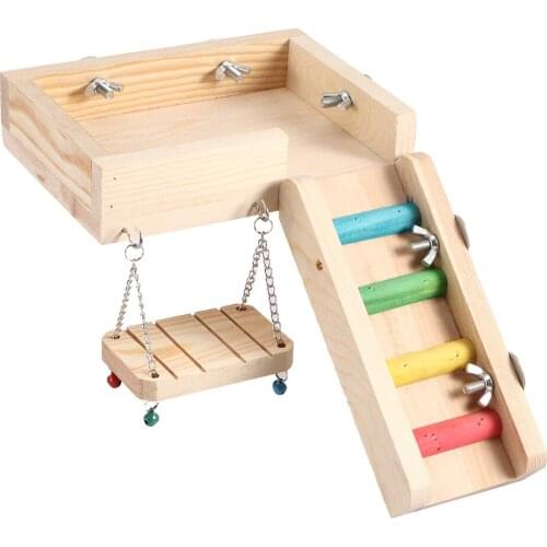 Three-piece toy with multiple functions Hamster Parrot Toy Native Wood Swing Ladder Toy Set Pet Accessory for Little Pet
