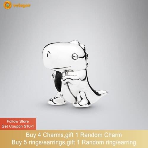 Volayer 925 Sterling Silver Beads Dino The Dinosaur Charms fit Original Pandora Bracelets for Women Jewelry Making Birthday Gift