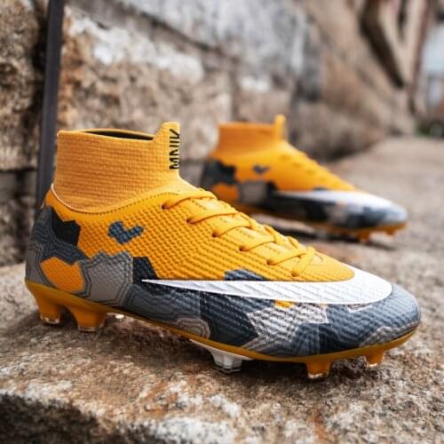 High-quality Yellow Outdoor Training Soccer Boots Men Sport Sneakers Comfort AG Cleats Football Shoes Boys Men Zapatos de Futbol