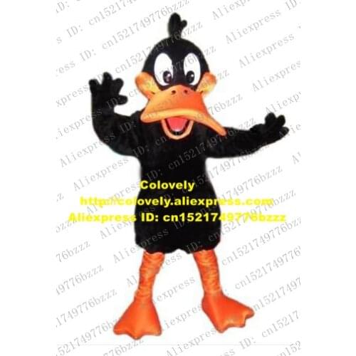 Vivid Black Die Ente Duckling Quackquack Daffy Duck Mascot Costume Mascotte Adult With Happy Face Orange Feet No.331 Free Ship