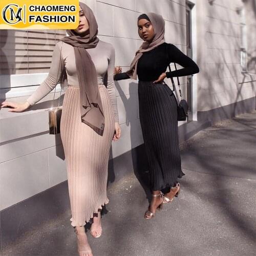 Faldas Largas Mujer Moda Pleated Chiffon A-line Women Long Skirts Muslim Femme Dress Islamic Turkey Elegant Modest Clothing