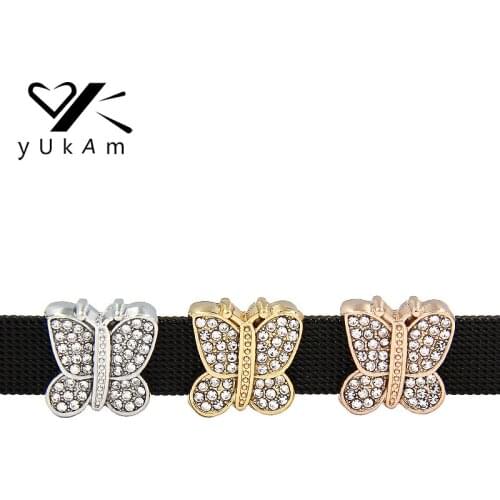 YUKAM Jewelry Cute Animal Rhinestone Butterfly Charms Insects Slide Charms Keeper for Mesh Wrap Bracelets DIY Accessories Making