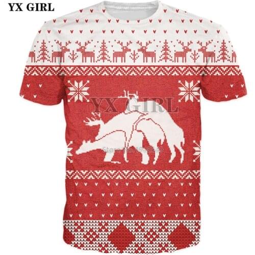 YX GIRL Drop shipping 2018 summer New style T-shirt Merry Bucking Christmas 3d Print Mens Womens casual Cool t shirt
