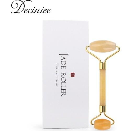 Yellow Double Head Facial Roller Face Roller Massager for Face Eye Cheeks Reduce Wrinkles Puffiness Natural Jade Anti Aging Mute